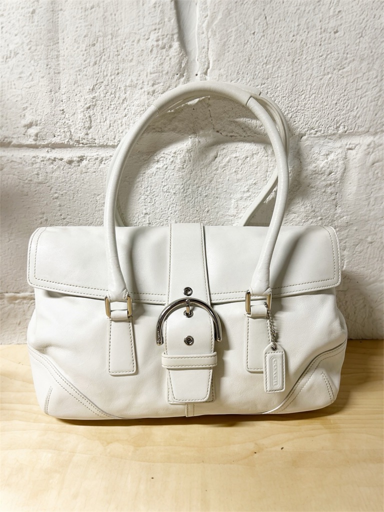 Vtg Coach Soho 1994 White Cowhide Leather Satchel Handbag Euc Buckle Flap Bag